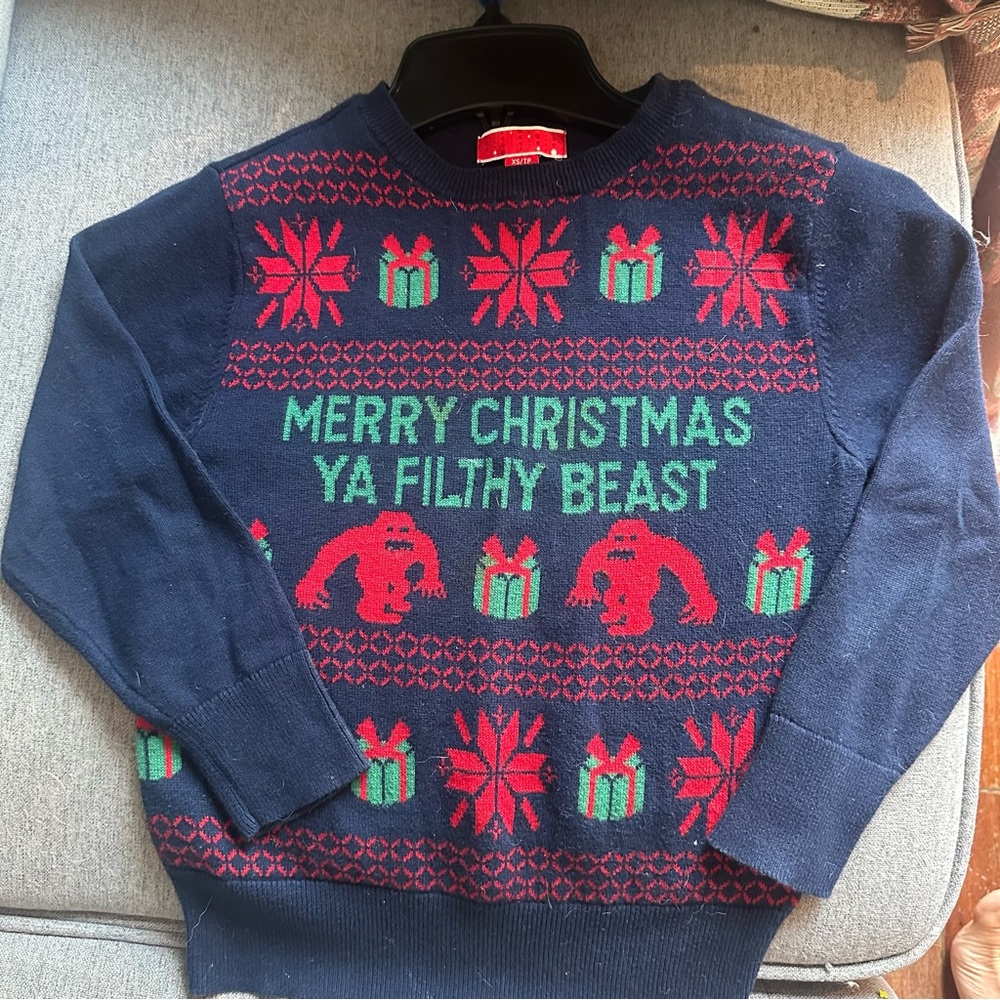 Kid’s XS size 4/5 “Merry Christmas Ya Filthy Beast”Sweater